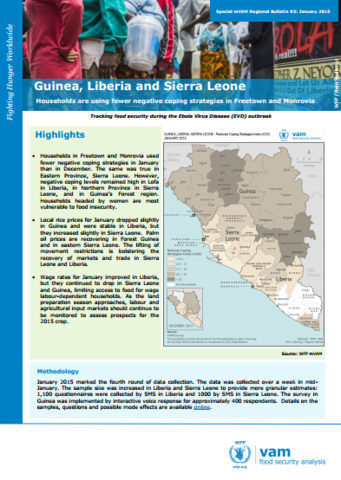 Guinea, Liberia and Sierra Leone - mVAM Regional Bulletin #3: Households are using fewer negative coping strategies in Freetown and Monrovia, January 2015