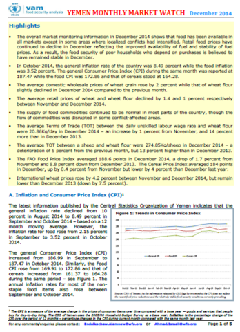Yemen - Monthly Market Watch, 2014