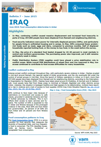 Iraq - Bulletin #7: Food consumption deteriorates in Anbar, June 2015