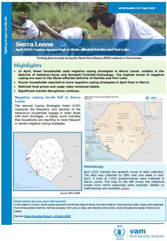 Sierra Leone - mVAM Bulletin #17: Coping remains high in Ebola-affected Kambia and Port Loko, April 2015