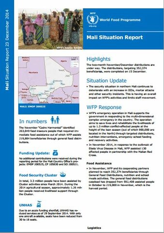 WFP Mali Situation Report #05, 23 December 2014