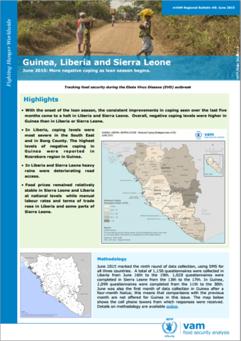 Guinea, Liberia and Sierra Leone - mVAM Regional Bulletin #8: More negative coping as lean season begins, June 2015